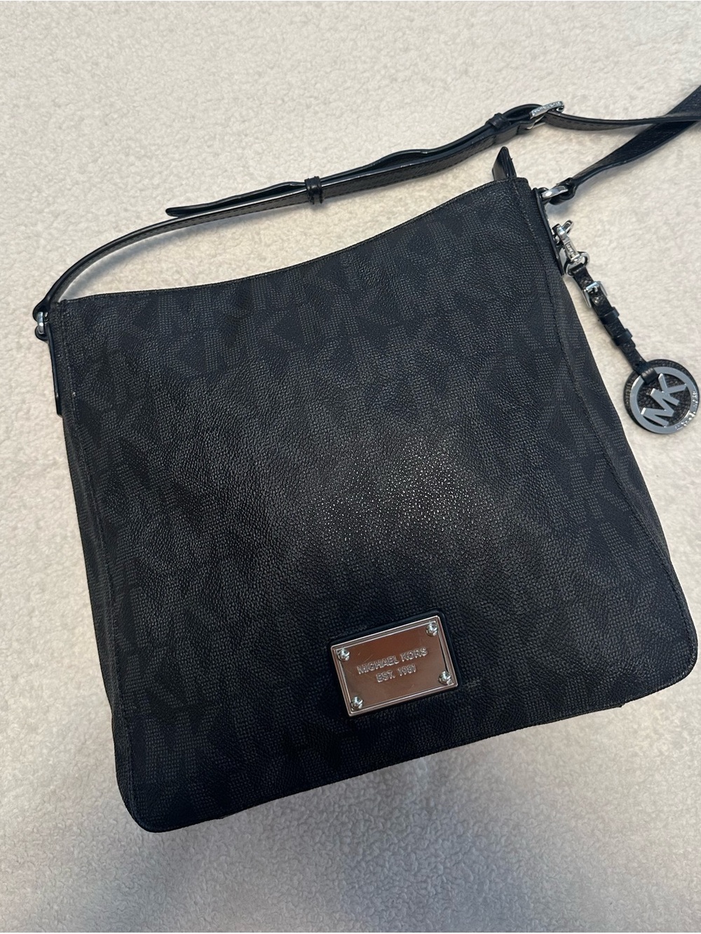 Michael Kors Black Logo Crossbody with MK Charm